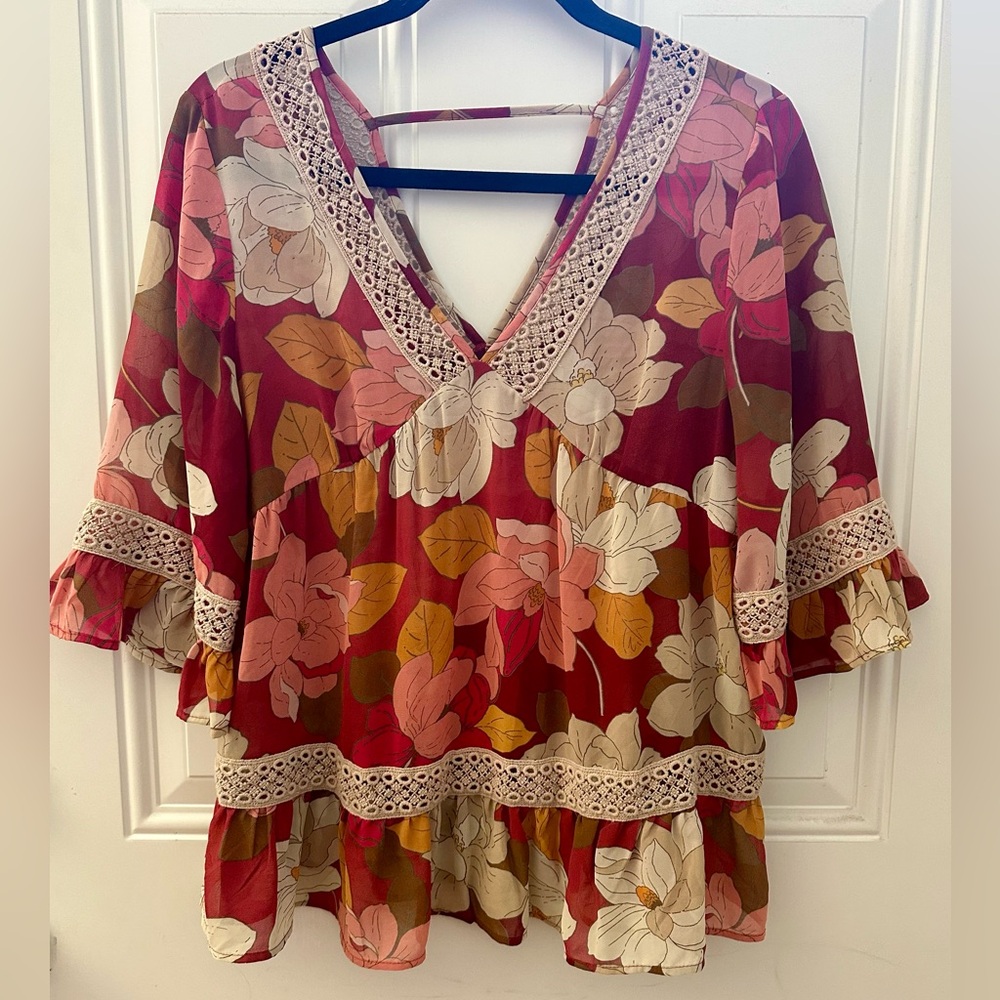 DR2 Sheer Floral Crochet Ruffle Sleeves